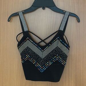 Black Crop Top/Sports Bra with Colorful Beaded Design
